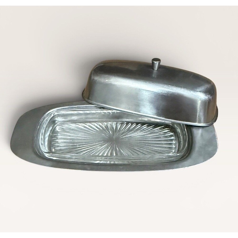 Vintage Raimond 18-8 Stainless Steel Butter Dish with Glass Insert Made in Italy